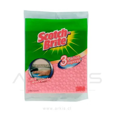 Paño Esponja 3M Scotch Brite Absorbente 18X20 cm 3 Unidades