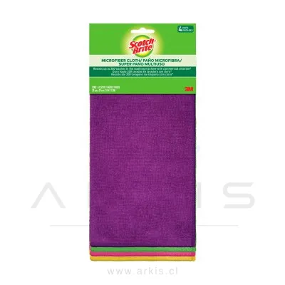Paño Microfibra 3M Scotch Brite Multiuso 4 Unidades Surtido