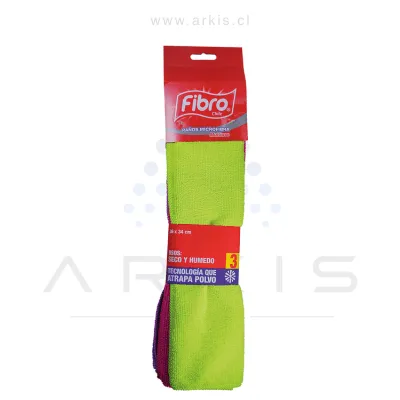 Paño Microfibra Fibro Multiuso Colores Surtidos 36x34 cm 3 Unidades