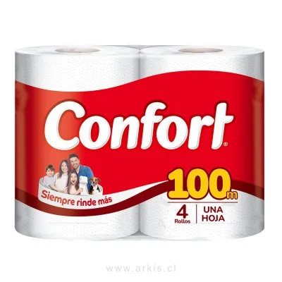 Papel Higiénico Confort Max Hoja Simple 4 Rollos 100 m