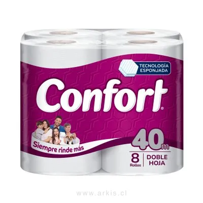 Papel Higiénico Confort Súper Doble Hoja 8 Rollos 40 m