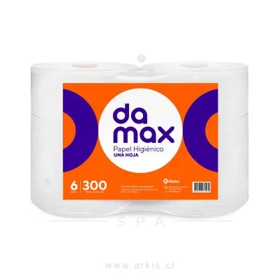 Papel Higiénico Damax Hoja Simple 6 Rollos 300 m