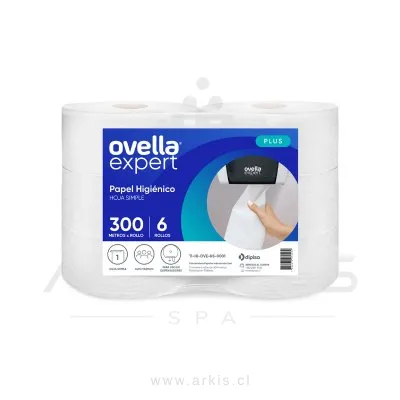 Papel Higiénico Ovella Plus Hoja Simple 6 Rollos 300 m