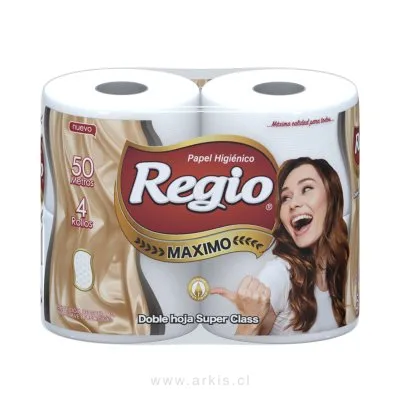 Papel Higiénico Regio Máximo Doble Hoja 4 Rollos 50 m
