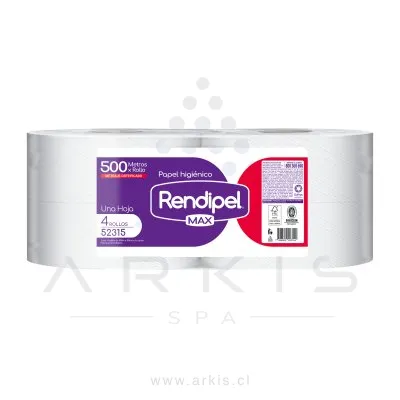 Papel Higiénico Rendipel Max Hoja Simple 4 Rollos 500 M