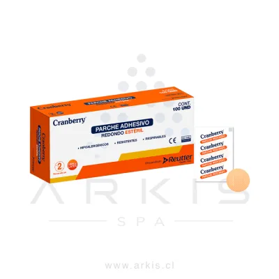 Parche Adhesivo Cranberry Redondo Estéril Caja de 100 Unidades