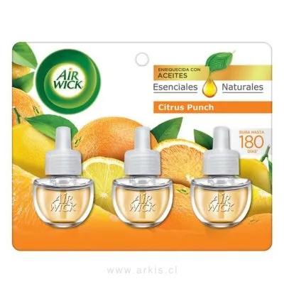 Repuesto Desodorante Ambiental Air Wick Eléctrico Citrus Punch 21 g 3 Unidades