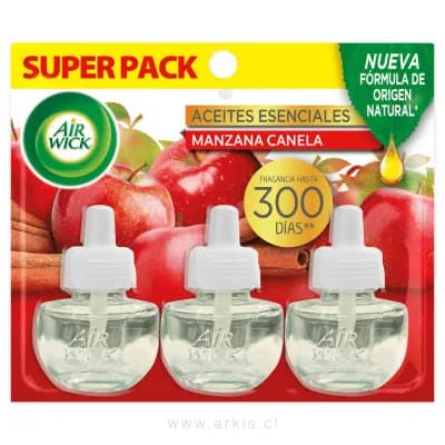 Repuesto Desodorante Ambiental Air Wick Eléctrico Manzana Canela 3 Unidades