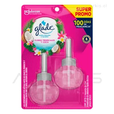 Repuesto Desodorante Ambiental Glade Aceites Naturales Flores Tropicales y Coco 2 Unidades