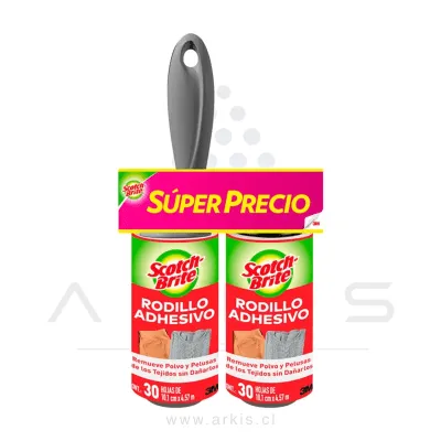 Rodillo 3M Scotch Brite Limpiador de Ropa 30 Hojas + Repuesto