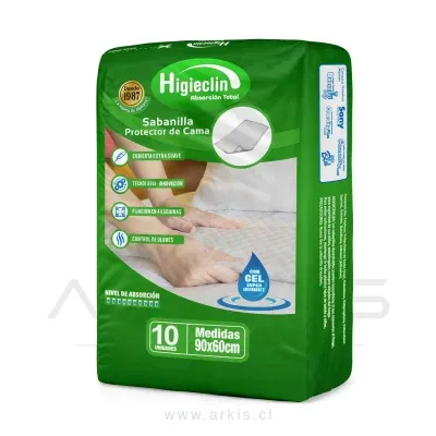 Sabanilla Higieclin Protector de Cama 90x60 cm 10 Unidades