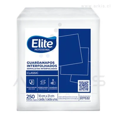 Servilleta Interfoliada Elite Classic Hoja Simple 10x21 cm 250 Unidades