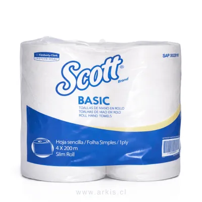 Toalla de Papel de Manos Scott Basic Precortada 4 Rollos 200 m
