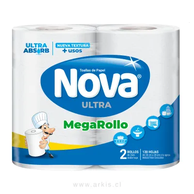 Toalla de Papel Nova Ultra MegaRollo 2 Rollos 26 m Doble Hoja