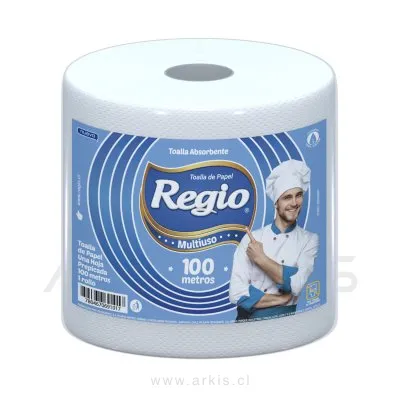 Toalla de Papel Regio Multiuso 1 Rollo 100 m Hoja Simple