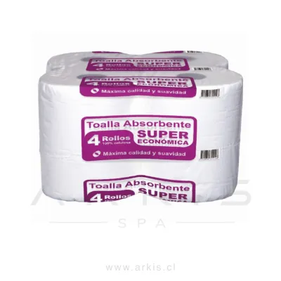 Toalla de Papel Tecnopapel Súper Económica 4 Rollos 80 m Doble Hoja