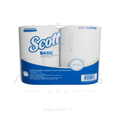 Toalla Papel Scott Basic 2 Rollos 200 m Hoja Simple