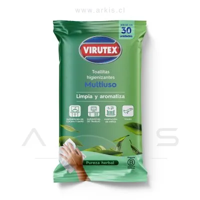 Toallas Desinfectantes Virutex Pureza Herbal 30 Unidades