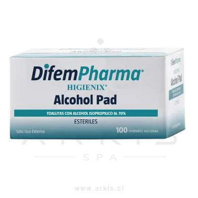 Toallitas con Alcohol Difem Pharma Higienix 70% Caja de 100 Unidades