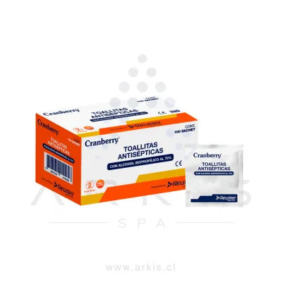 Toallitas con Alcohol Isopropílico Cranberry 70% Caja de 100 Unidades