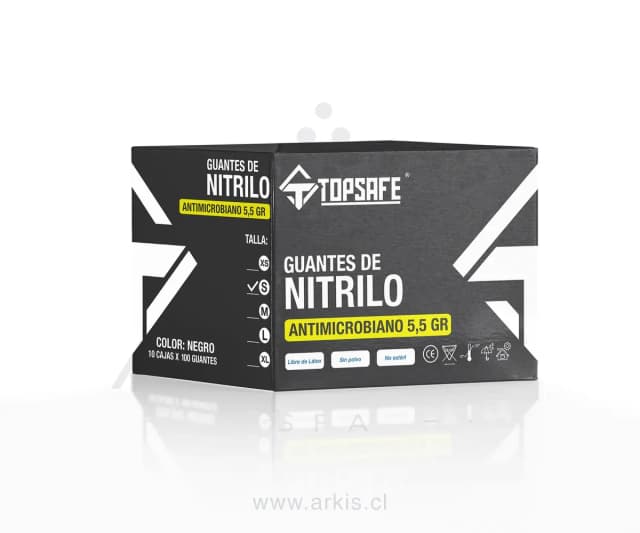 Box Guante de Nitrilo 5,5 gr Topsafe Negro (10x100u)
