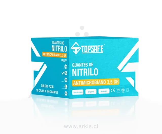 Box Guante de Nitrilo Azul 3,5 grs Topsafe 10 x 100u