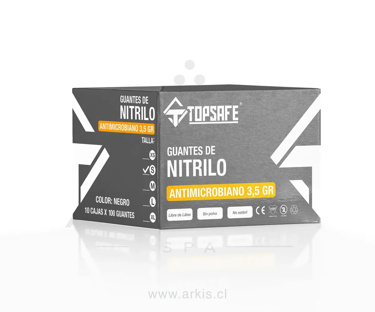 Box Guante de Nitrilo Negro 3,5 grs Topsafe 10 x 100u