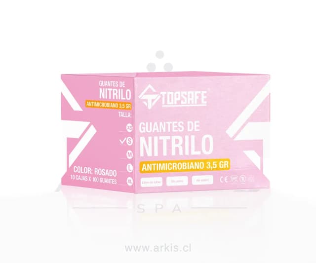 Box Guante de Nitrilo Rosado 3,5 grs Topsafe 10 x 100u