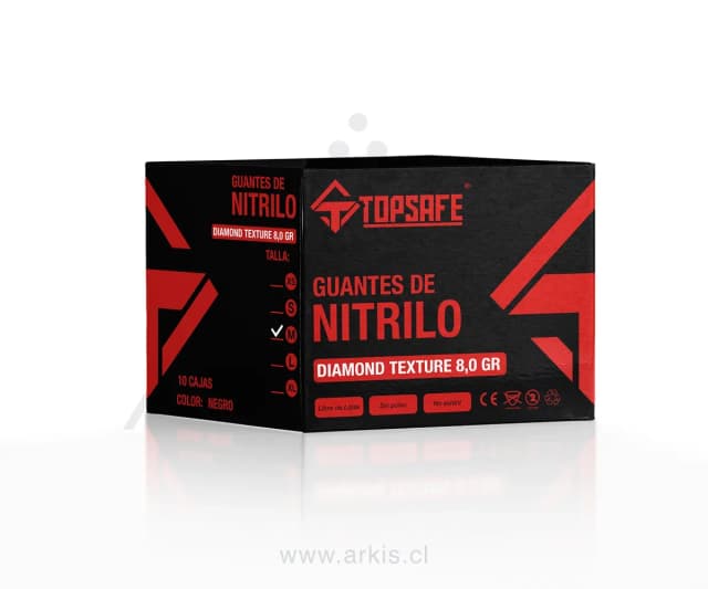 Box Guante de Nitrilo Texturizado Negro 8 grs Topsafe 10 x 50u