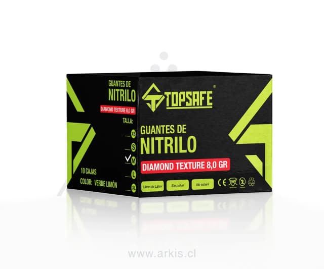 Box Guante de Nitrilo Texturizado Verde 8 grs Topsafe 10 x 50u