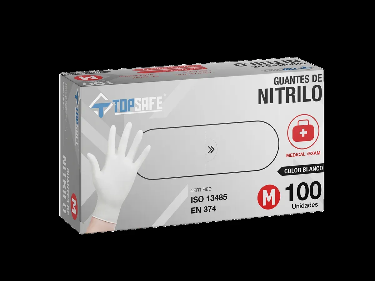 Guante de Nitrilo 3,0 gr Topsafe Blanco (100u)
