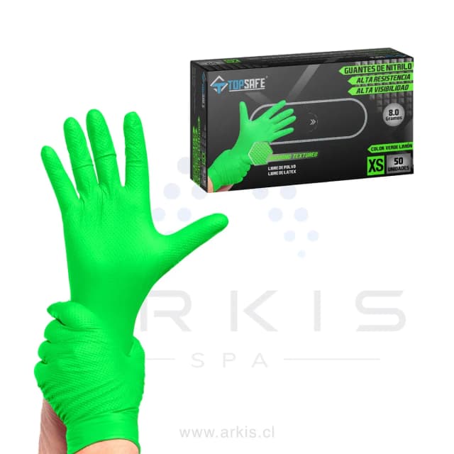 Guante De Nitrilo Texturizado Verde 8,0 Gr. Topsafe (50 Uds)